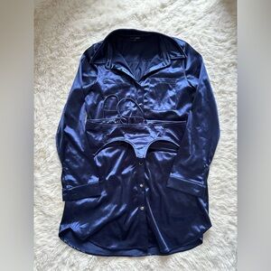 Fashion Nova Midnight Blue Satin Corset Dress